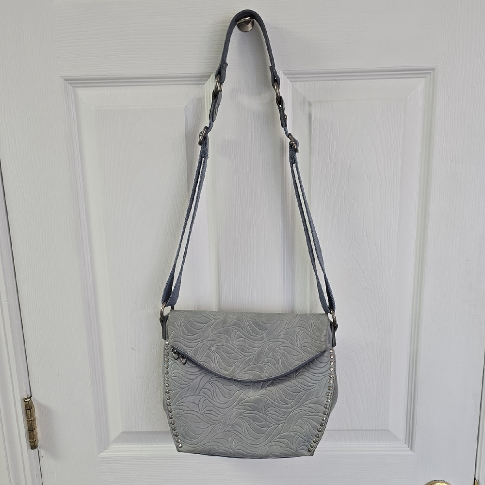 The Sak Silverlake Embossed Tooled Leather Crossbody Bag Ice Blue